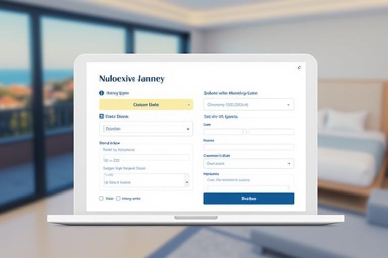Formulário de motor de reservas online num website de hotel.